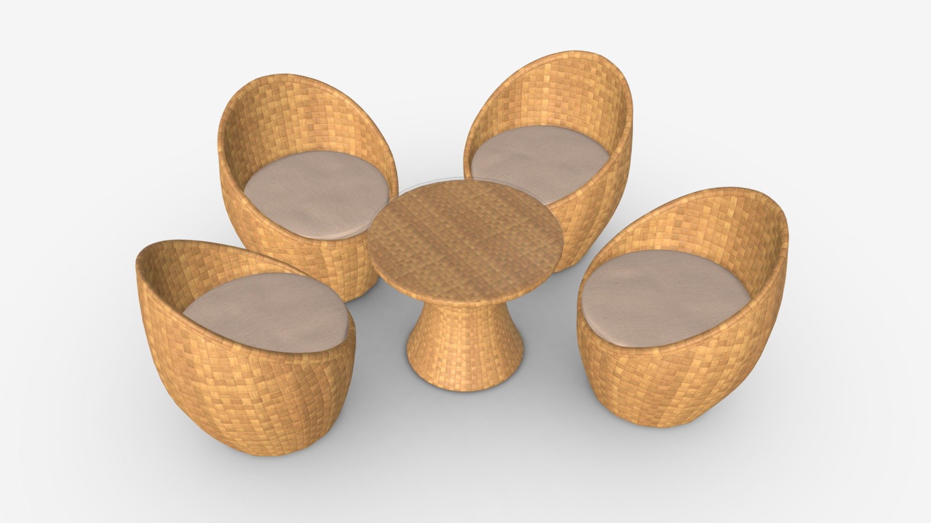 Rattan four chair and table set 03 3d model