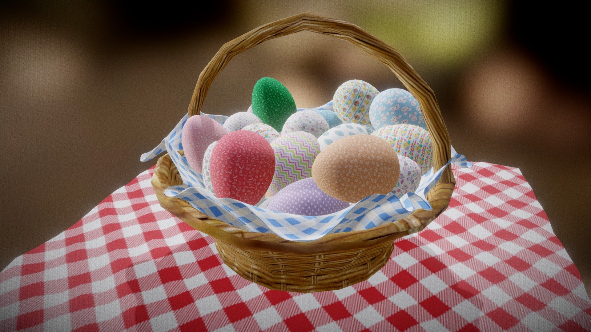 Easter Eggs with Basket 3d model