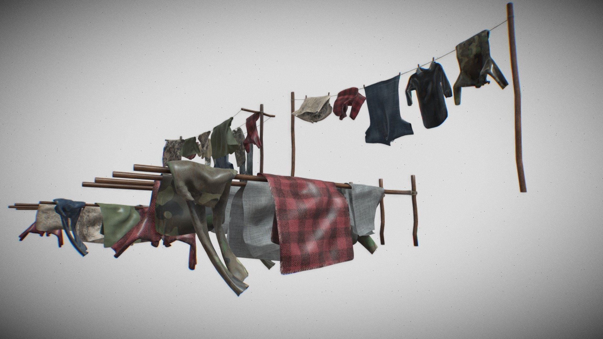 Washing line washing poles clothes shirts pants 3d model