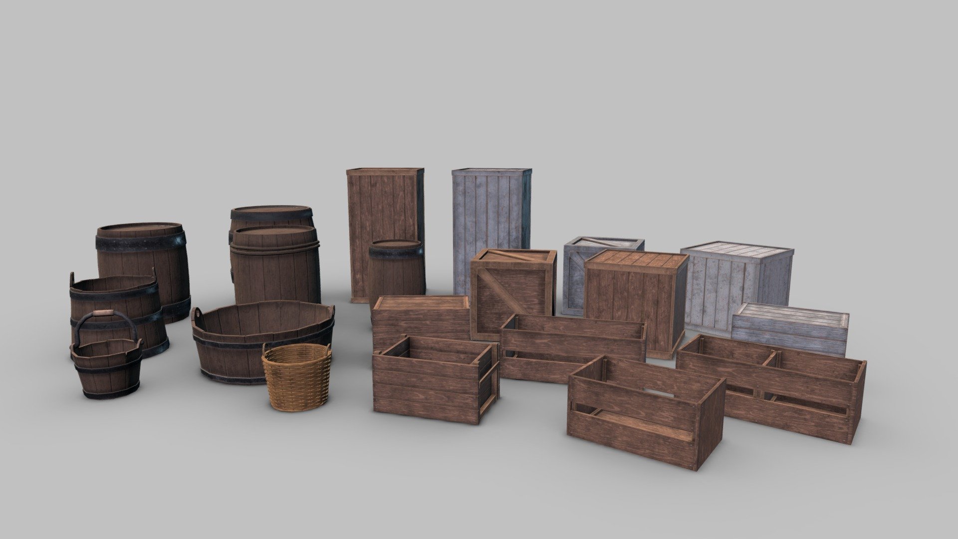 wooden medieval props 3d model