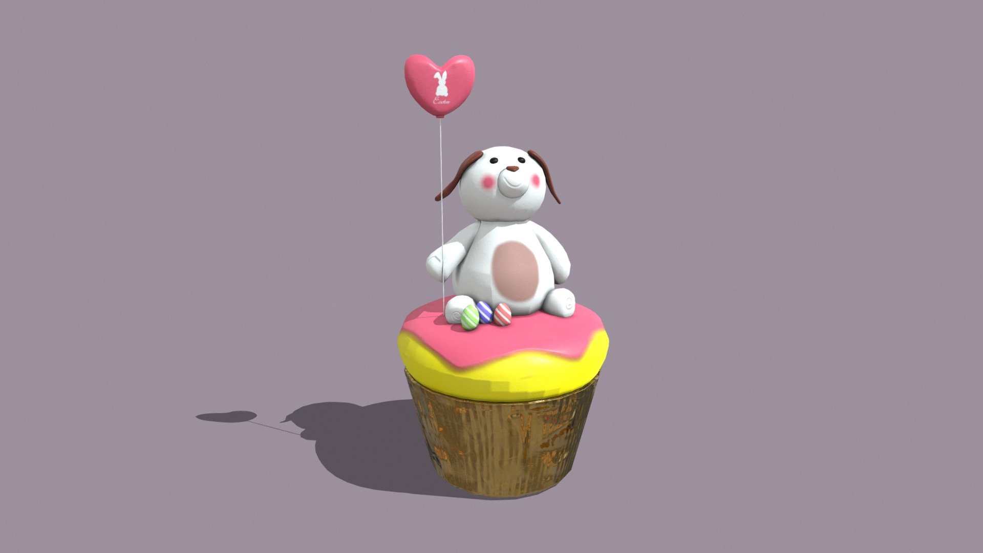 Bunny_With_Heart_Balloon_Cup_Cake_FBX 3d model