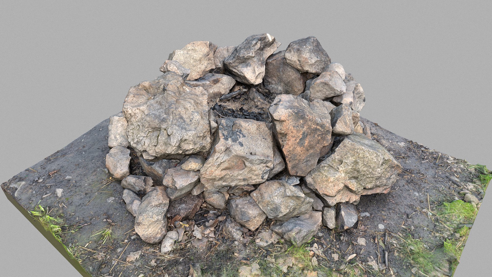 Fireplace fire pit hole campfire made of stones 3d model