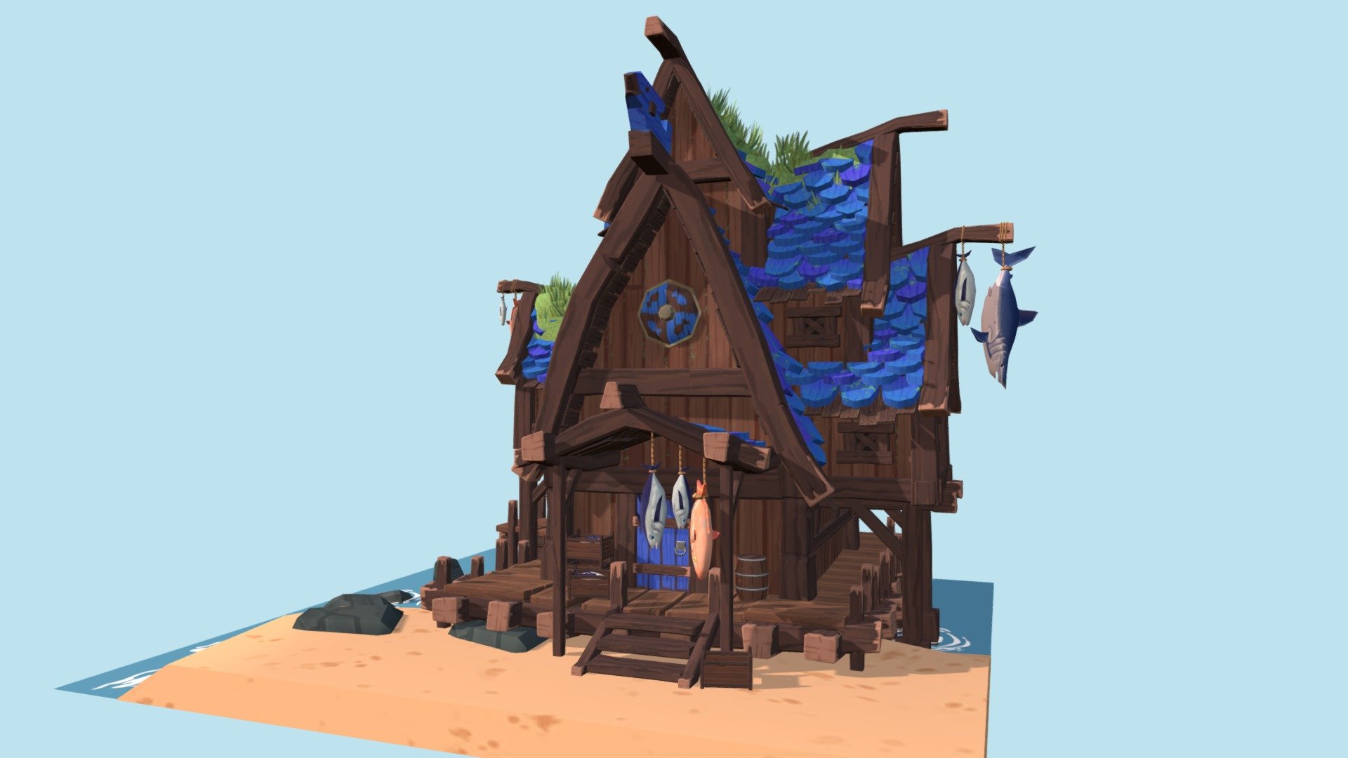 Viking fishing hut 3d model