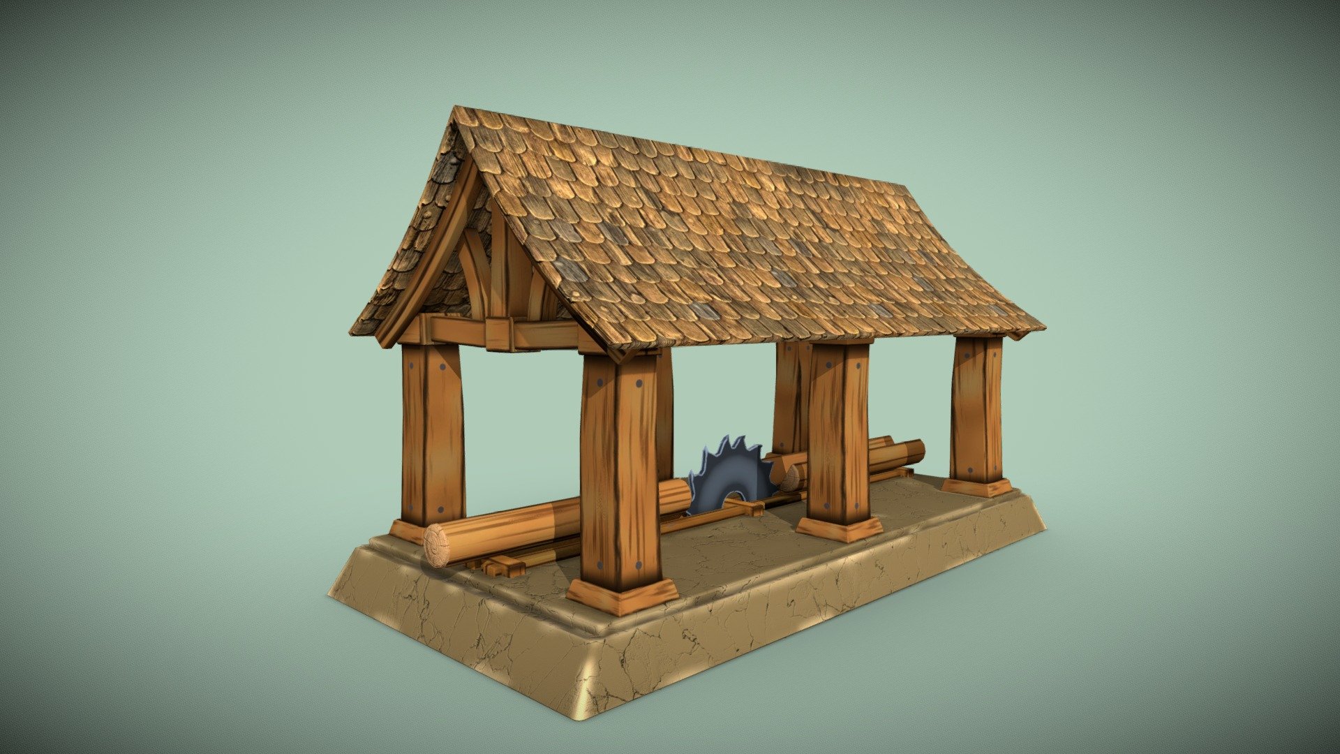 Stylized sawmill for cutting tree logs PBR game 3d model