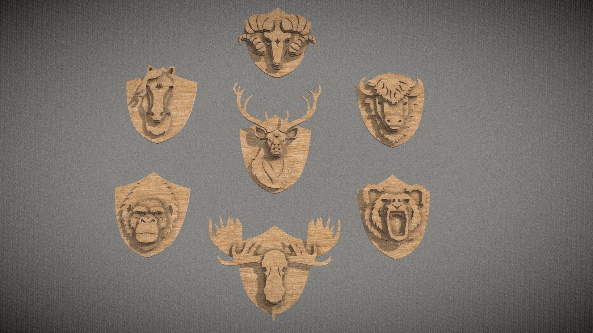 Wooden Animals Set 3d model