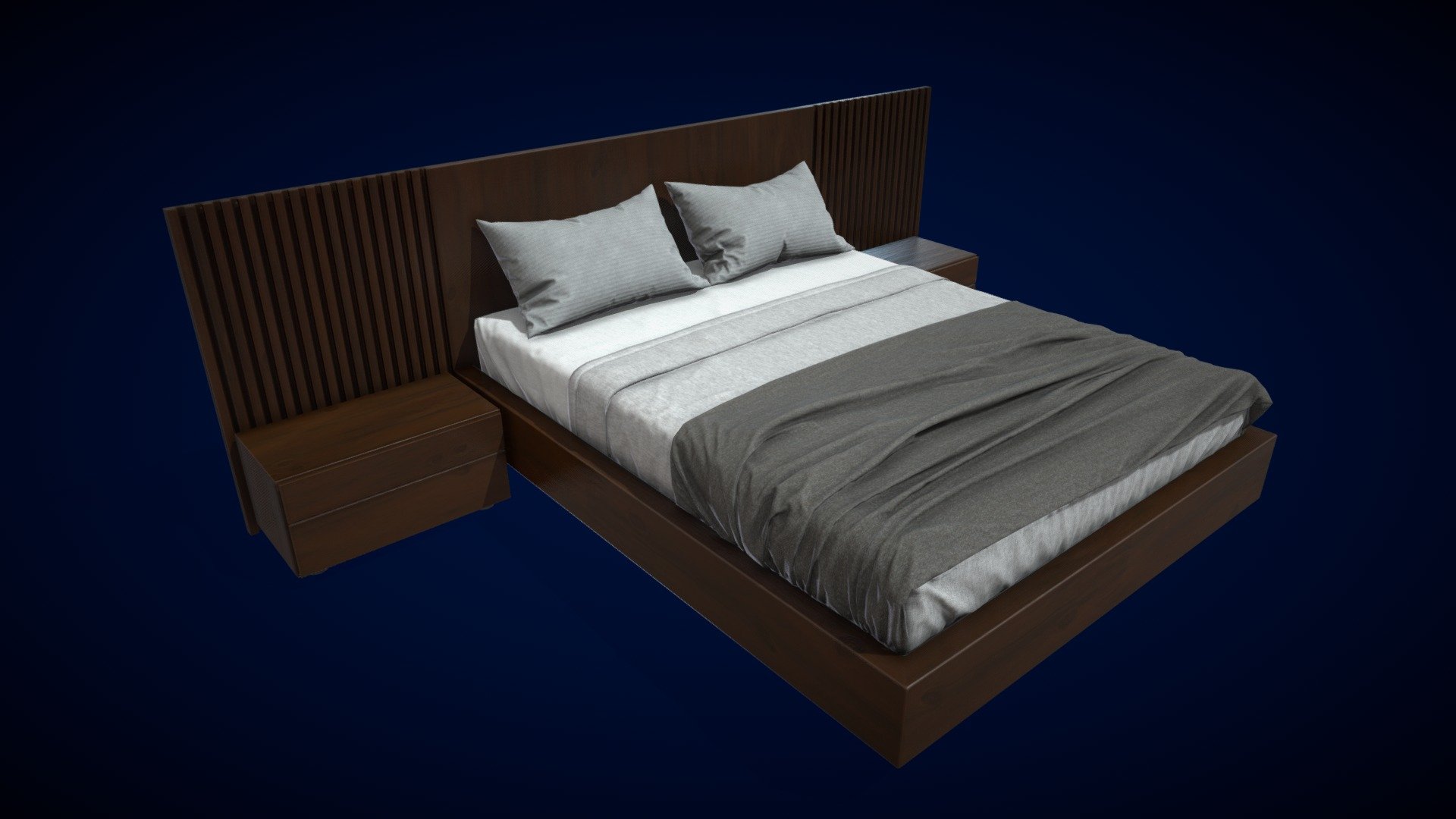 Bed Frame and Headboard Low Poly 3d model