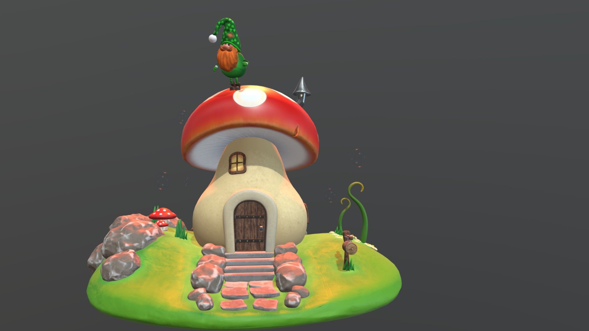 Mushroom house and gnomes set 3d model