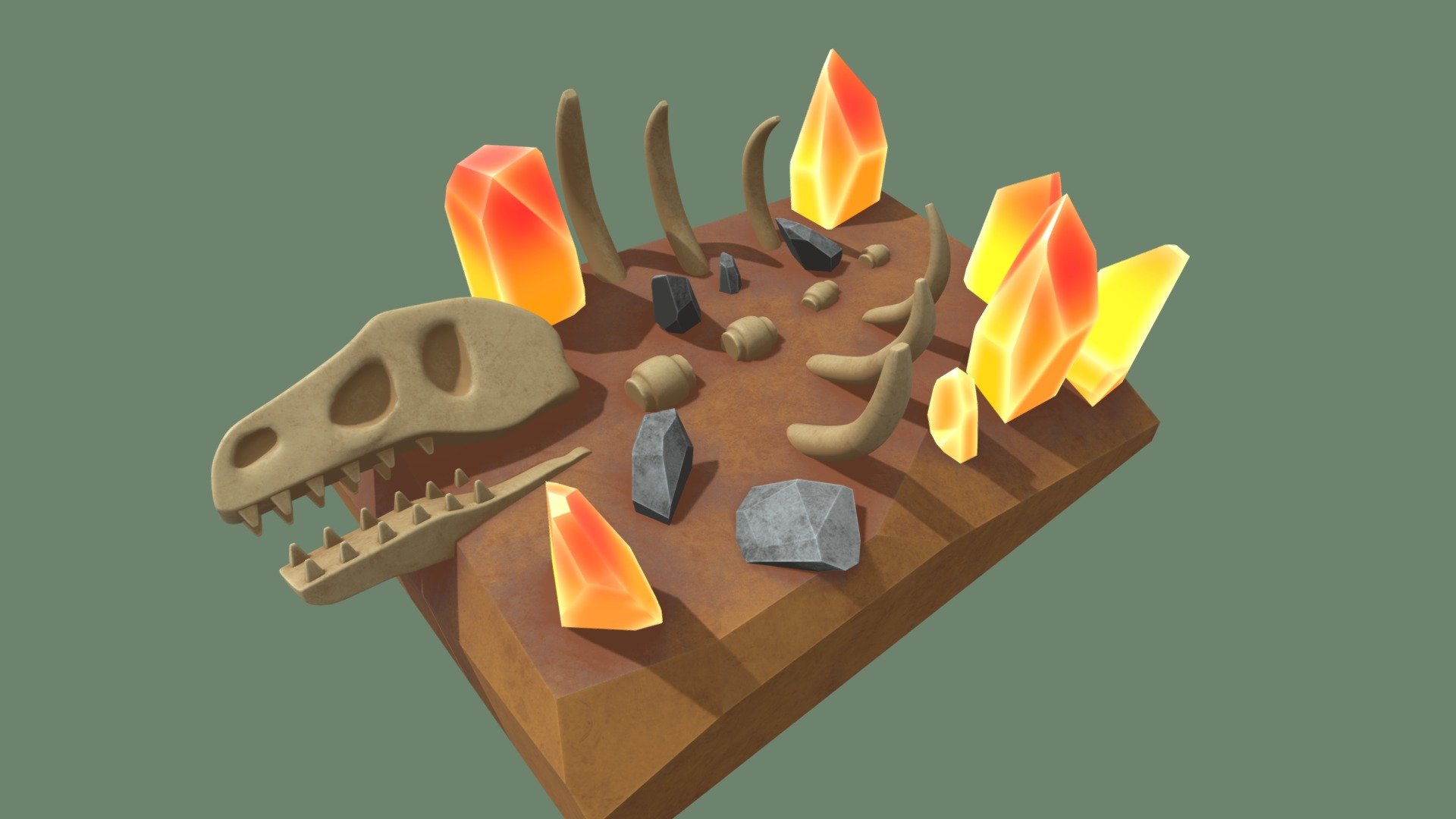 Fossil Model with Crystals 3d model