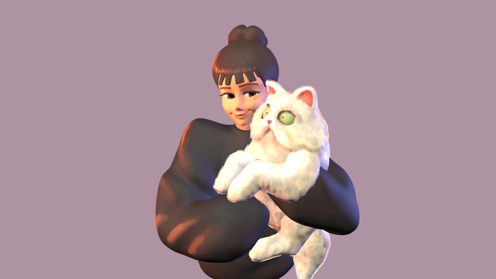 Girl with a Cat 3d model