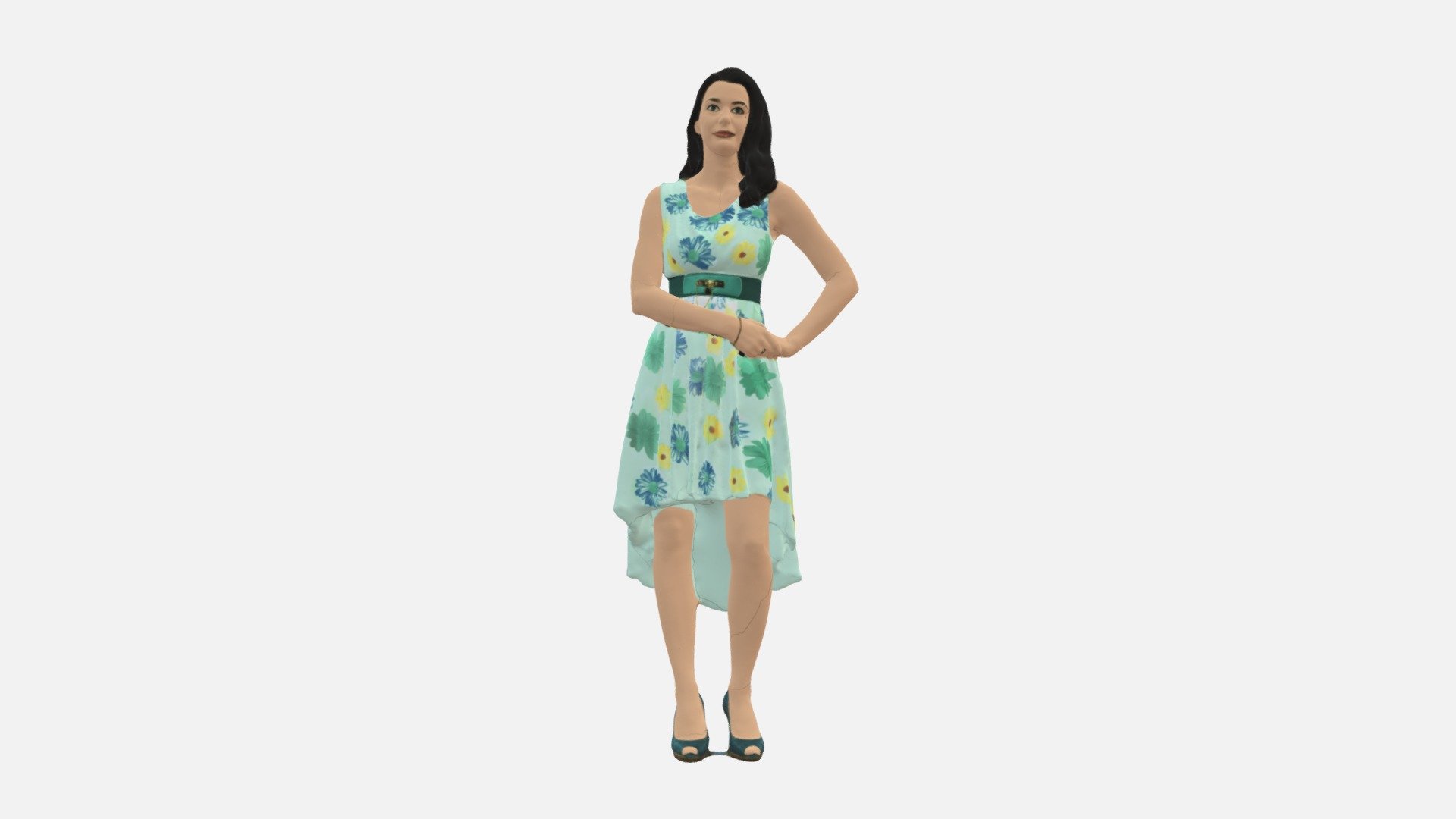 Woman In White Flowers Dress 0588 3d model