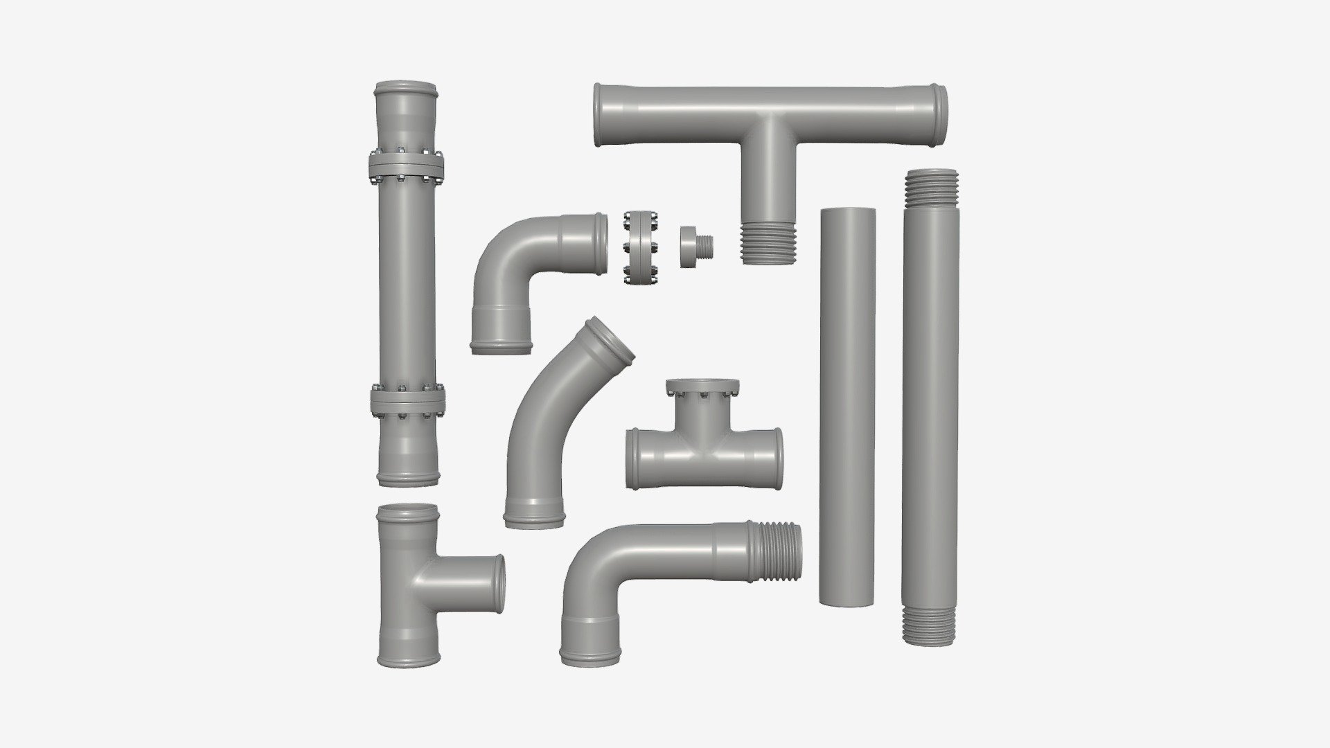 Plastic Pipes with Fittings Set 3d model