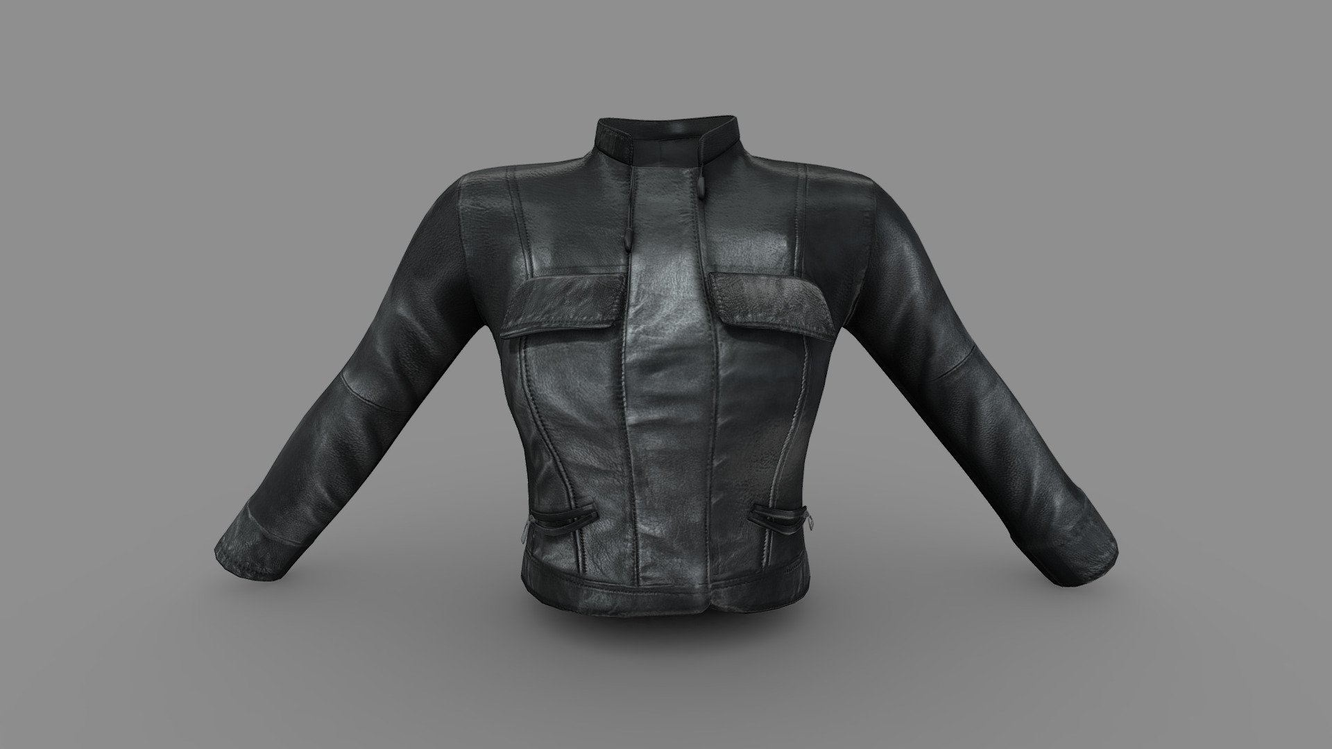 Female Closed Front Black Leather Crop Jacket 3d model