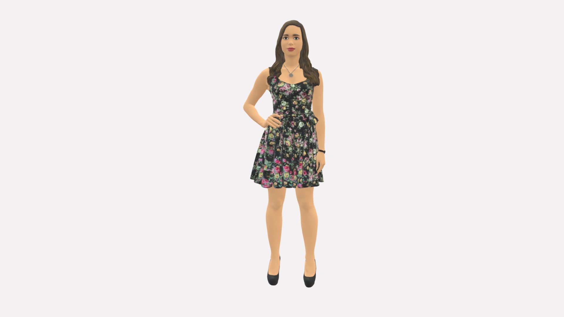 Woman In Dark Flower Dress 0690 3d model