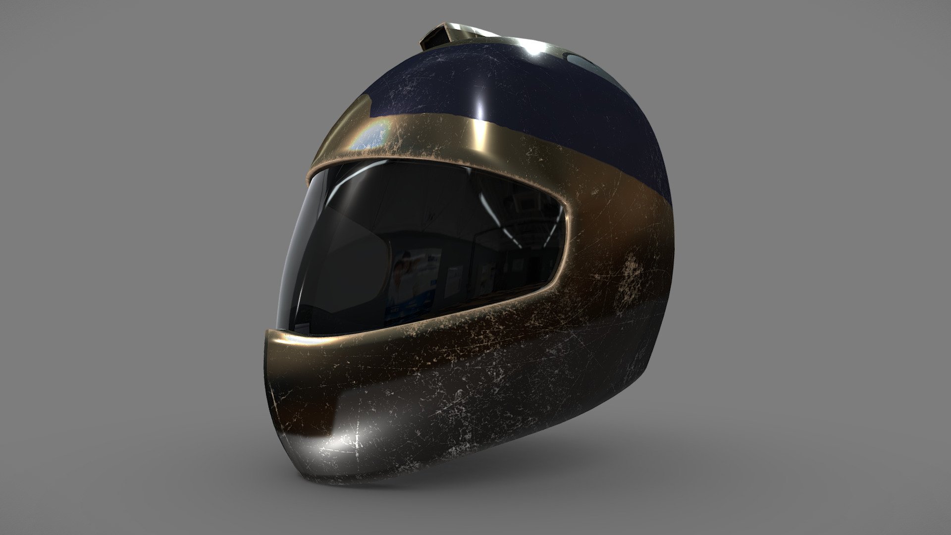 Gold Pilot Biker Helmet 3d model