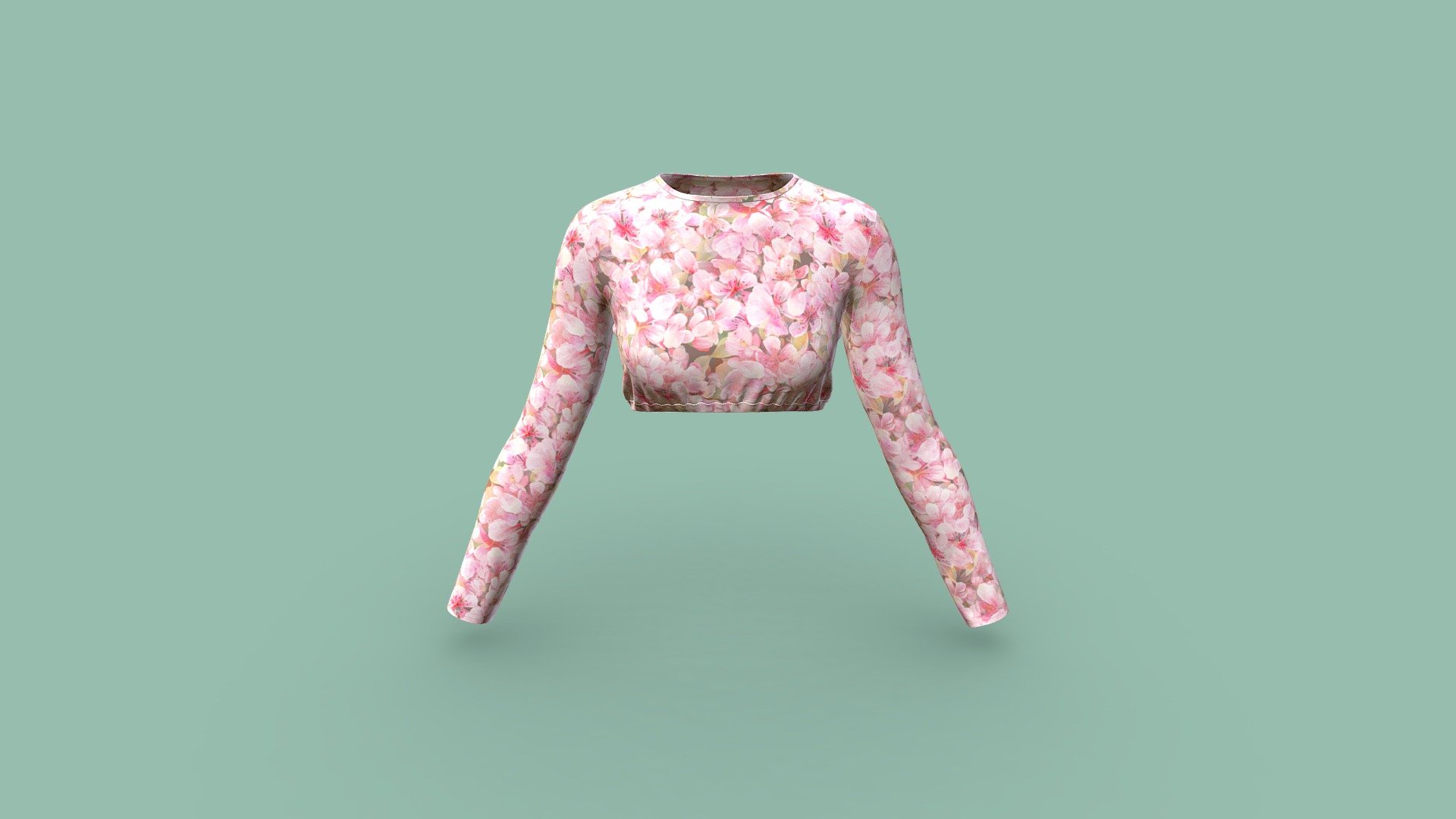 Slim Fit Long Sleeve Crop Top 3d model