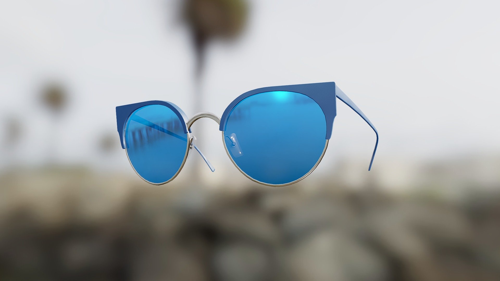 Generic Cateye Browline Sunglasses (Blue Mirror) 3d model