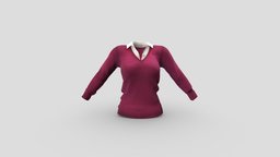 Female V Neck Sweater With Shirt Under