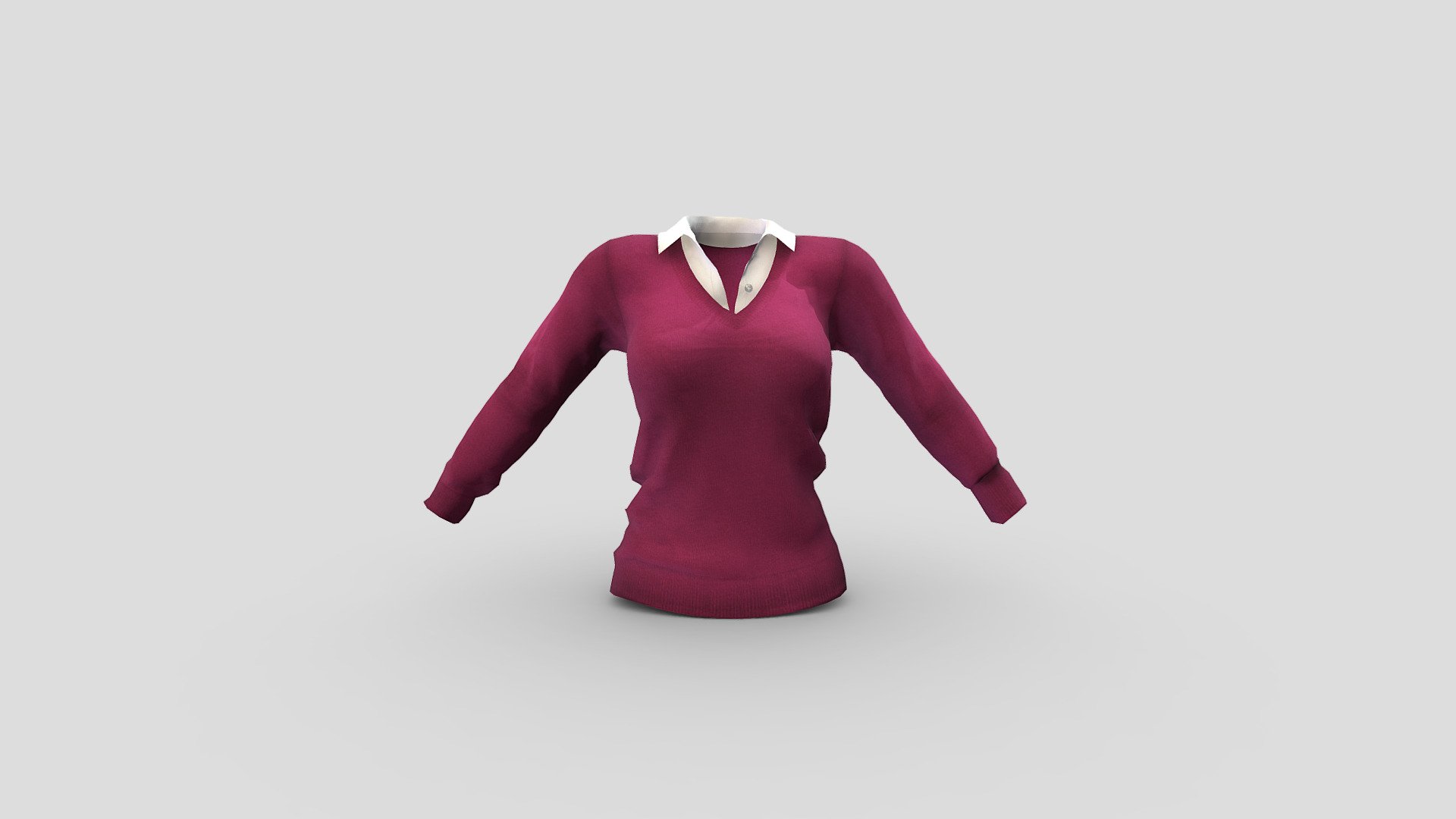 Female V Neck Sweater With Shirt Under 3d model