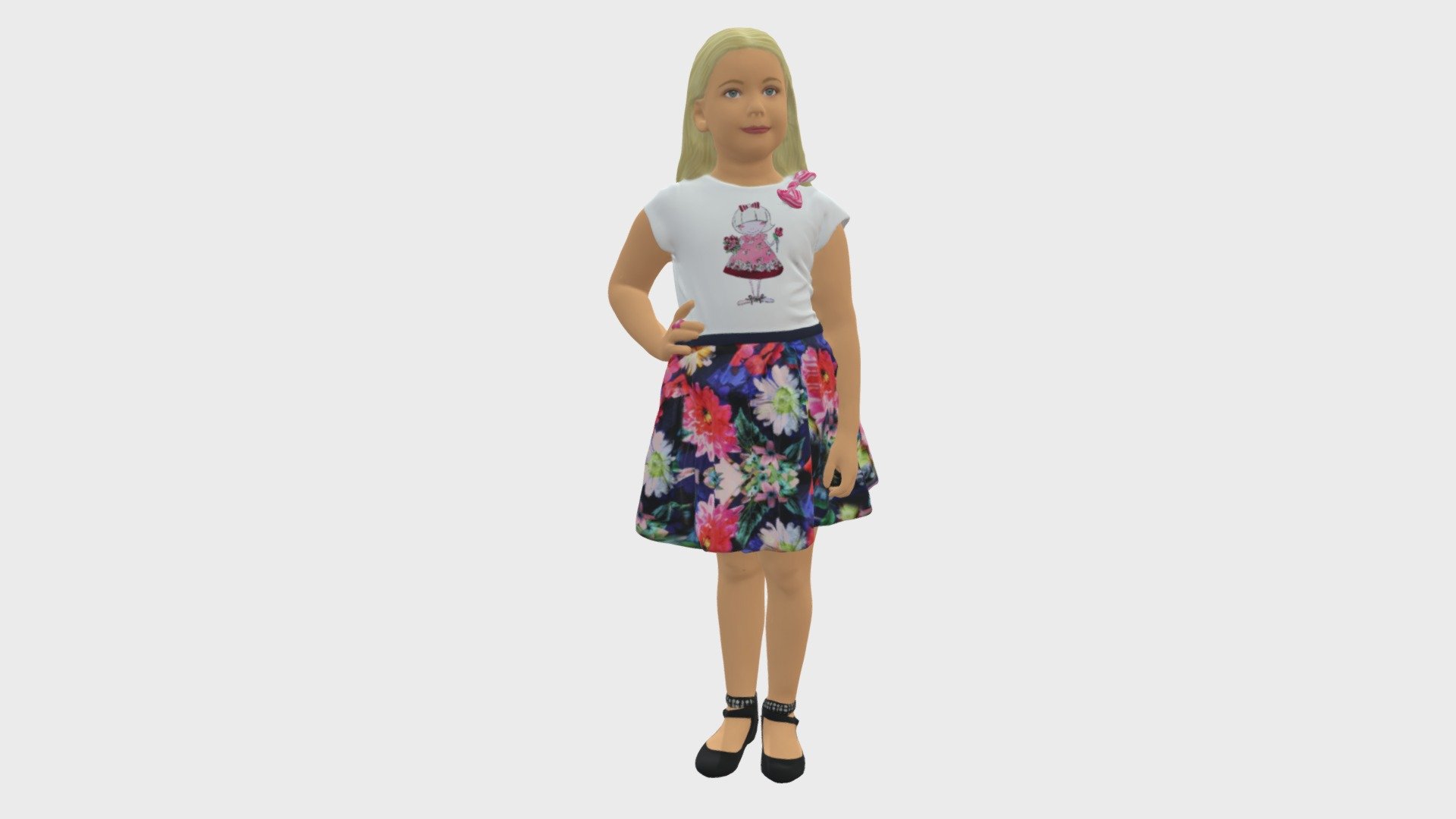 Young girl in flowered skirt 0752 3d model