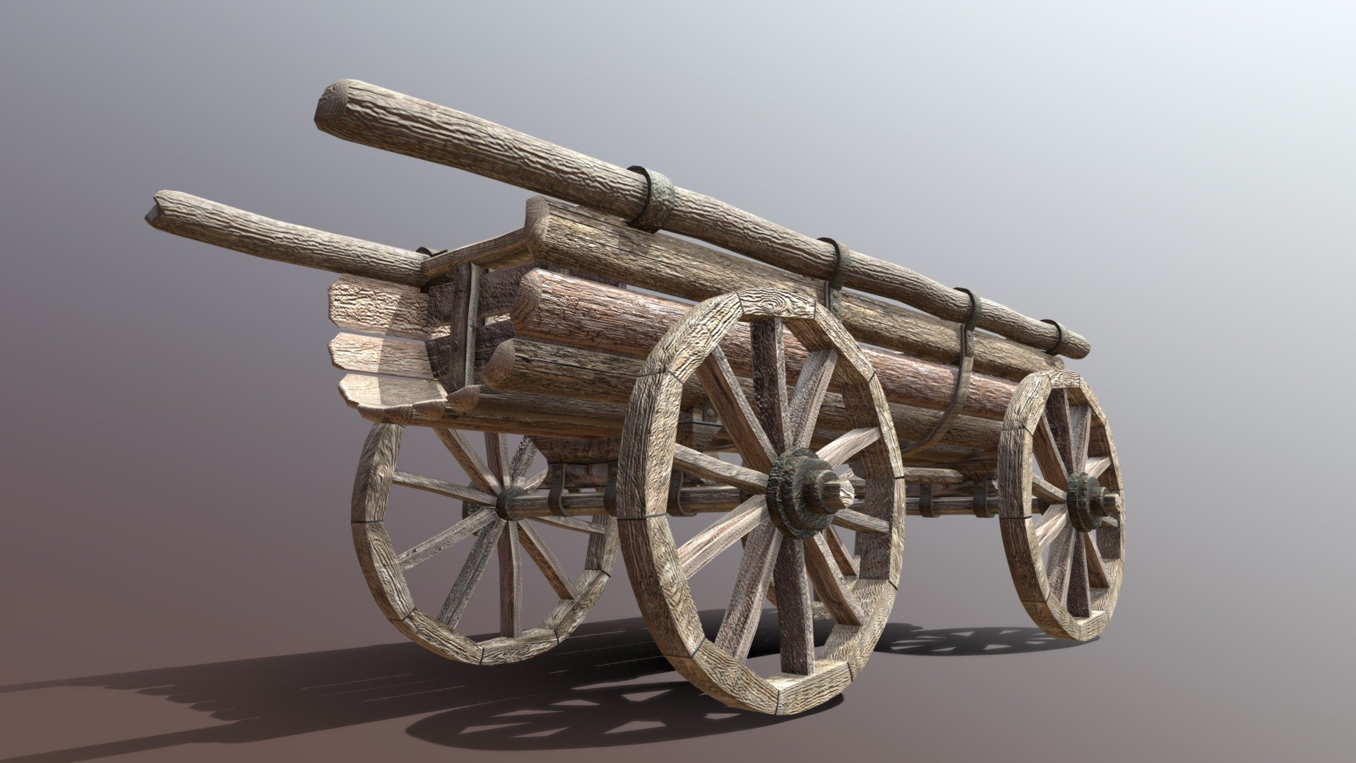 Animated Old Wooden Wagon 3d model