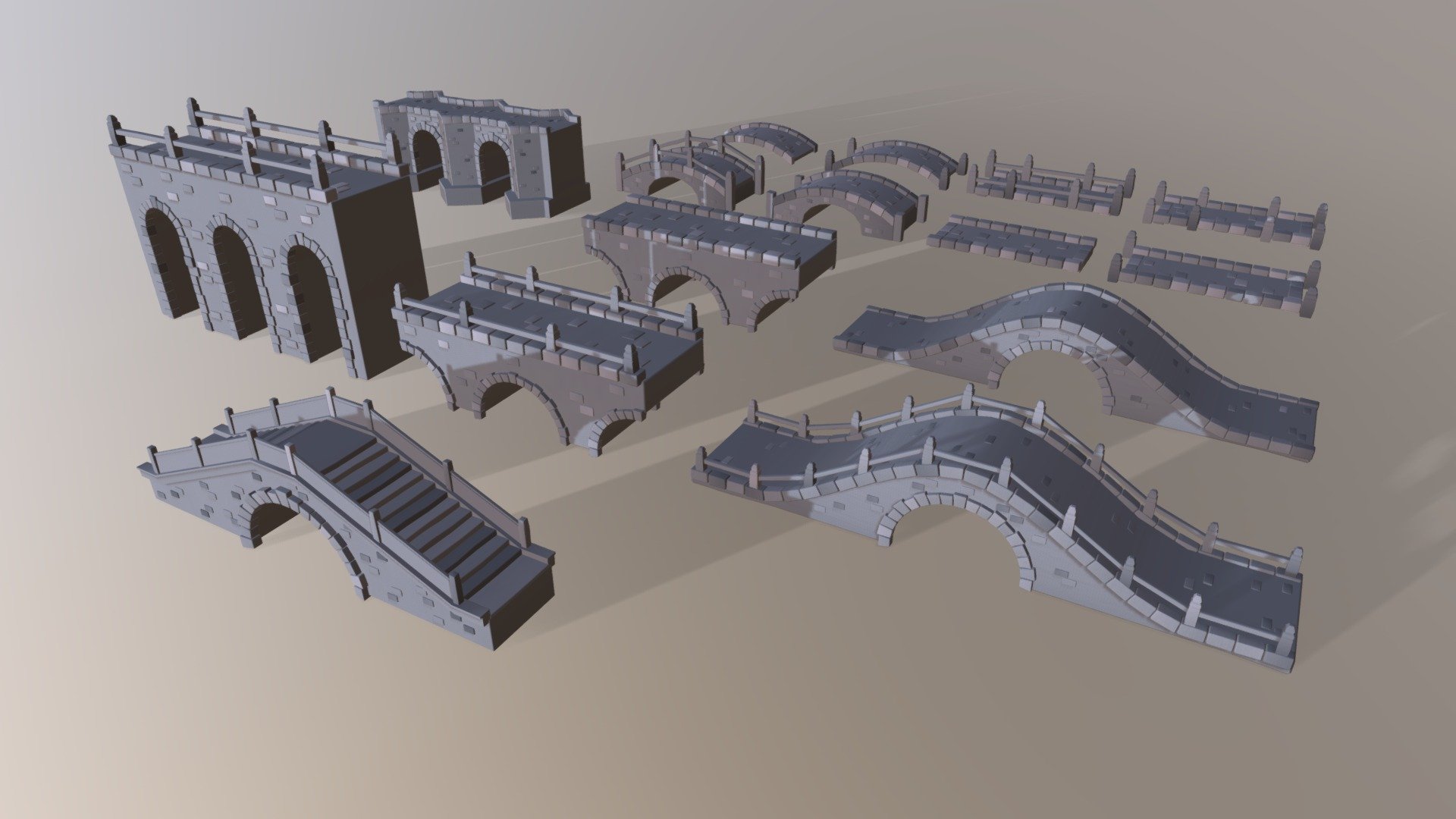 Low Poly Stylized Stone Bridges Pack 01 3d model