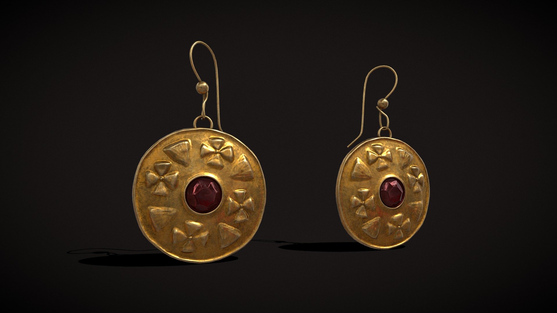 Byzantine Earrings With Garnet 3d model