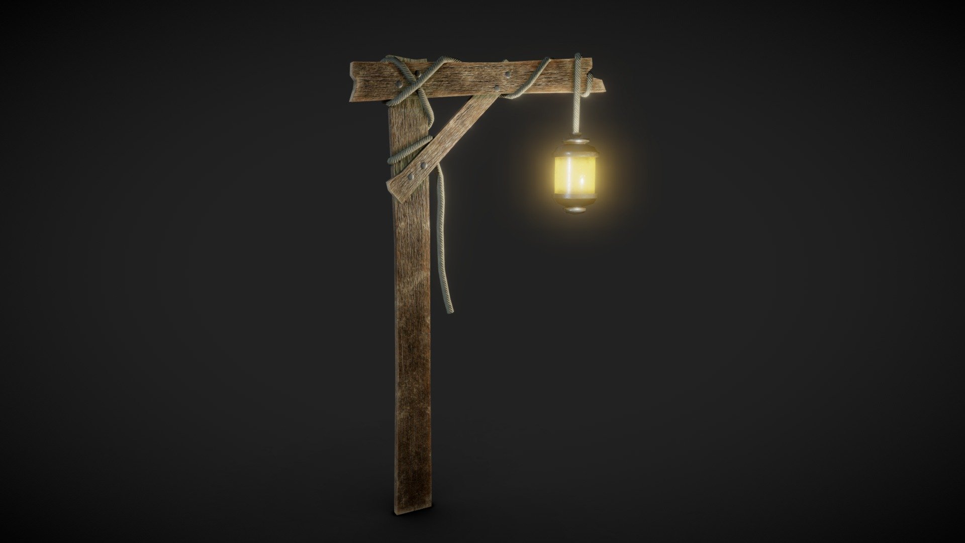 Old Wooden Lamp post 3d model