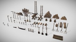 Stylized medieval farm tools