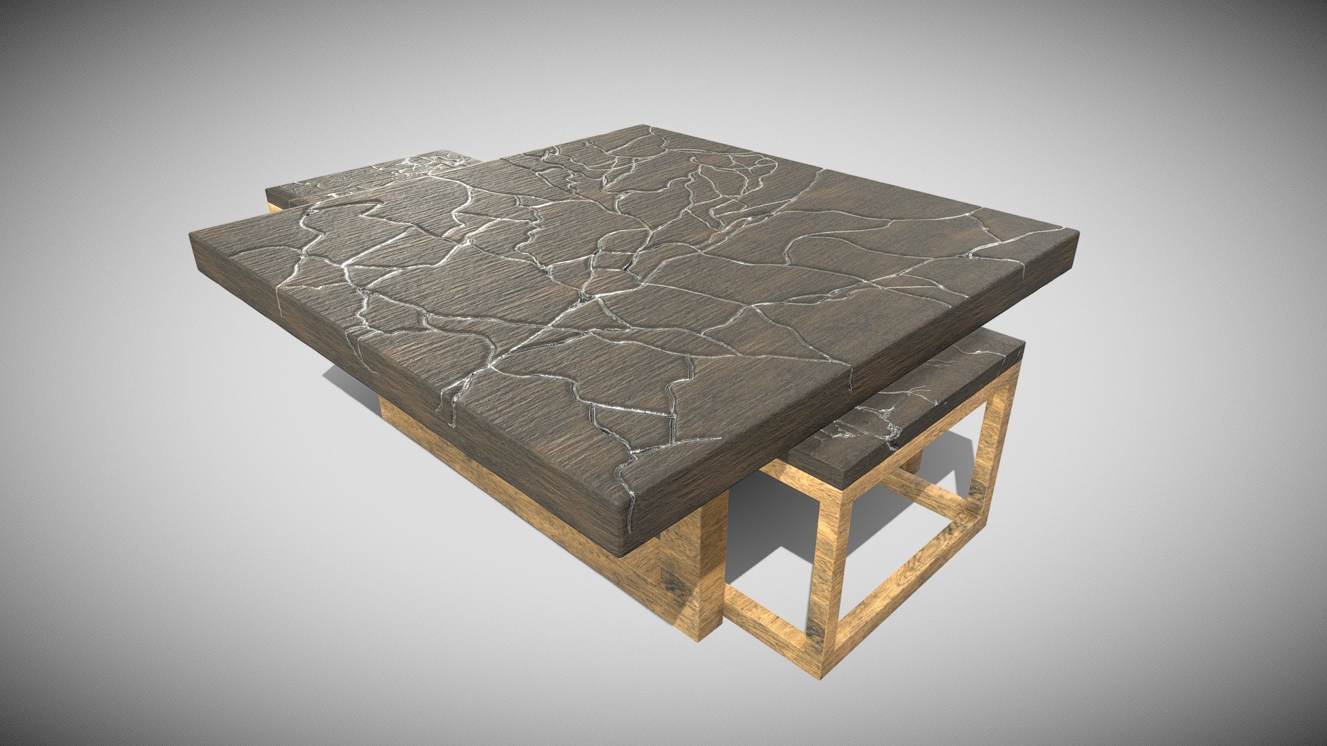 KINTSUGI COFFEE TABLE SET WOOD INFUSED WITH PLAT 3d model