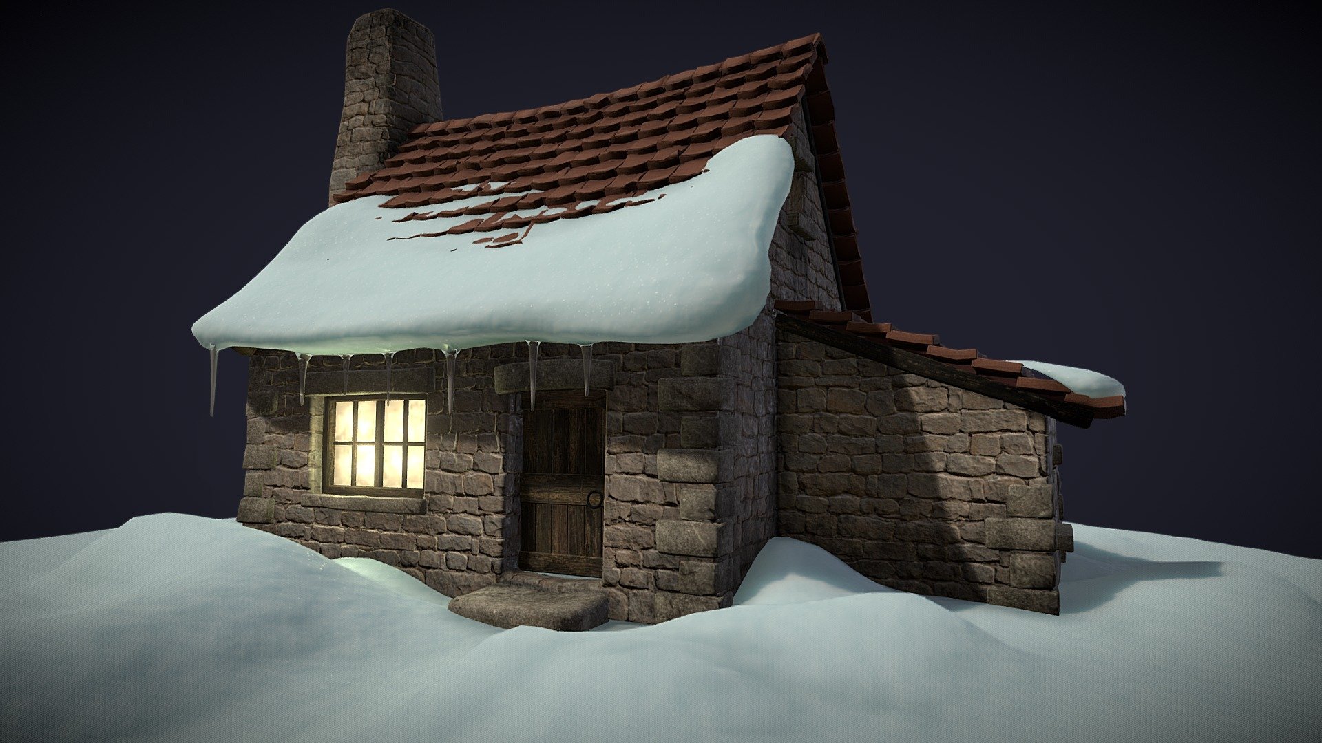 Small house in the snow 3d model