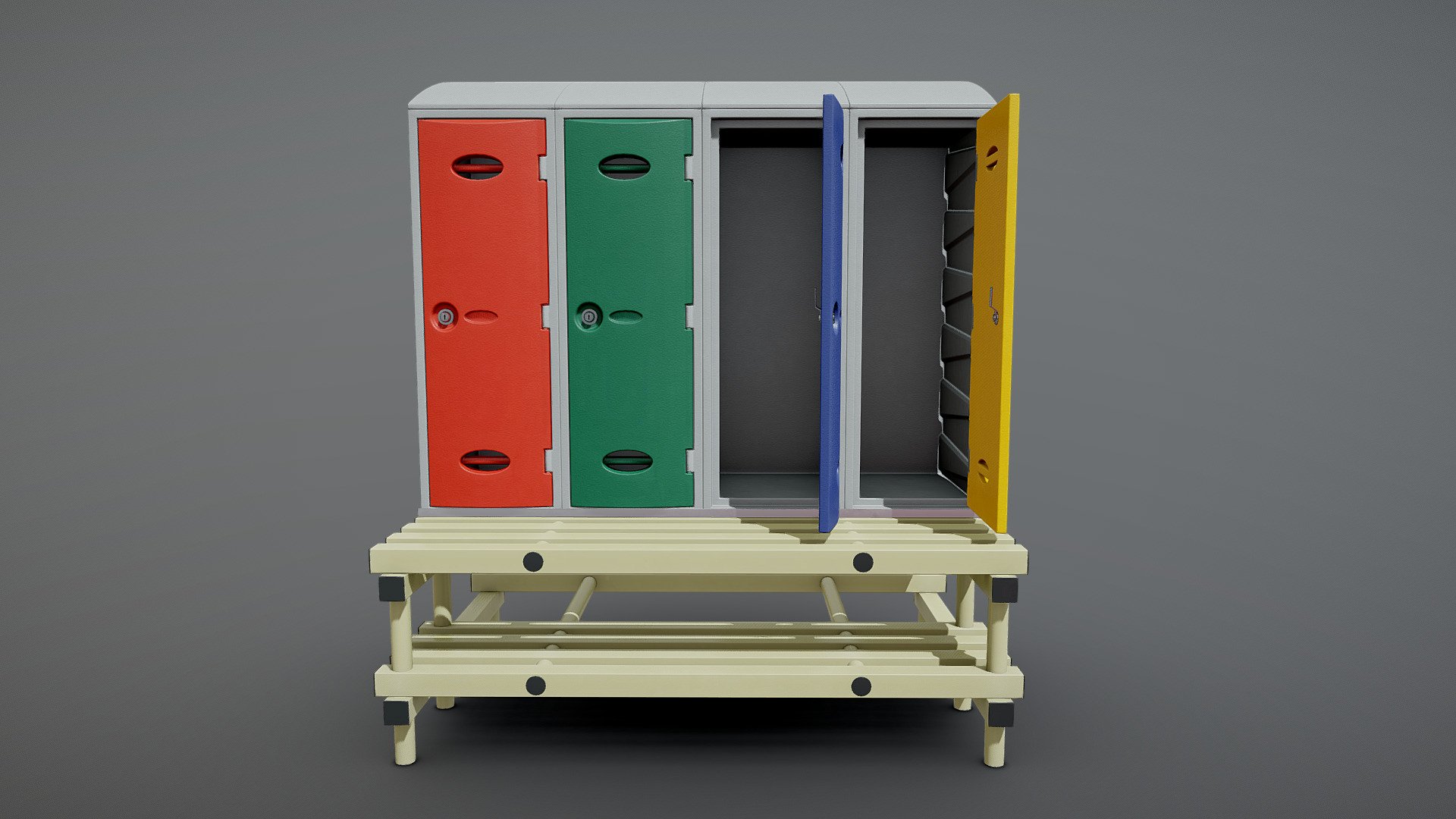 Storage Lockers on a Bench PBR 3d model