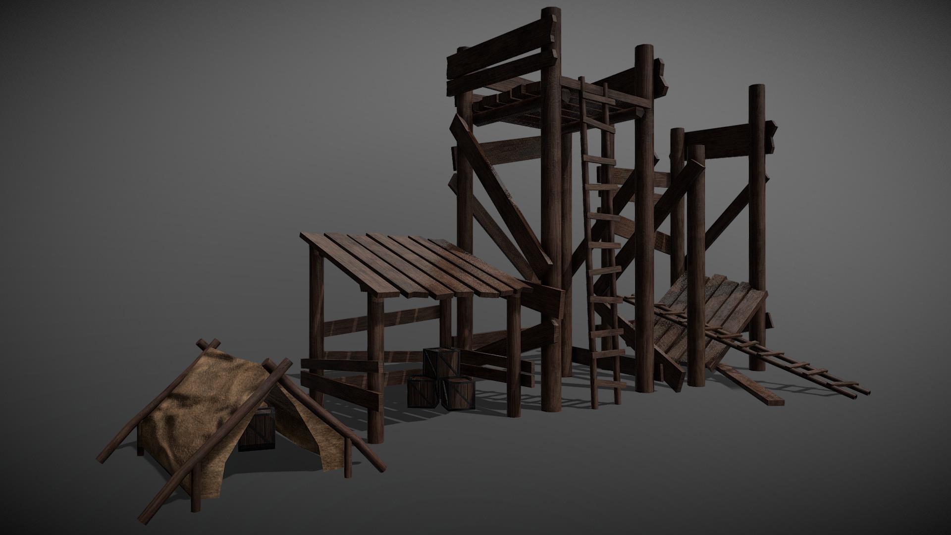 Wooden Misc Objects 3d model