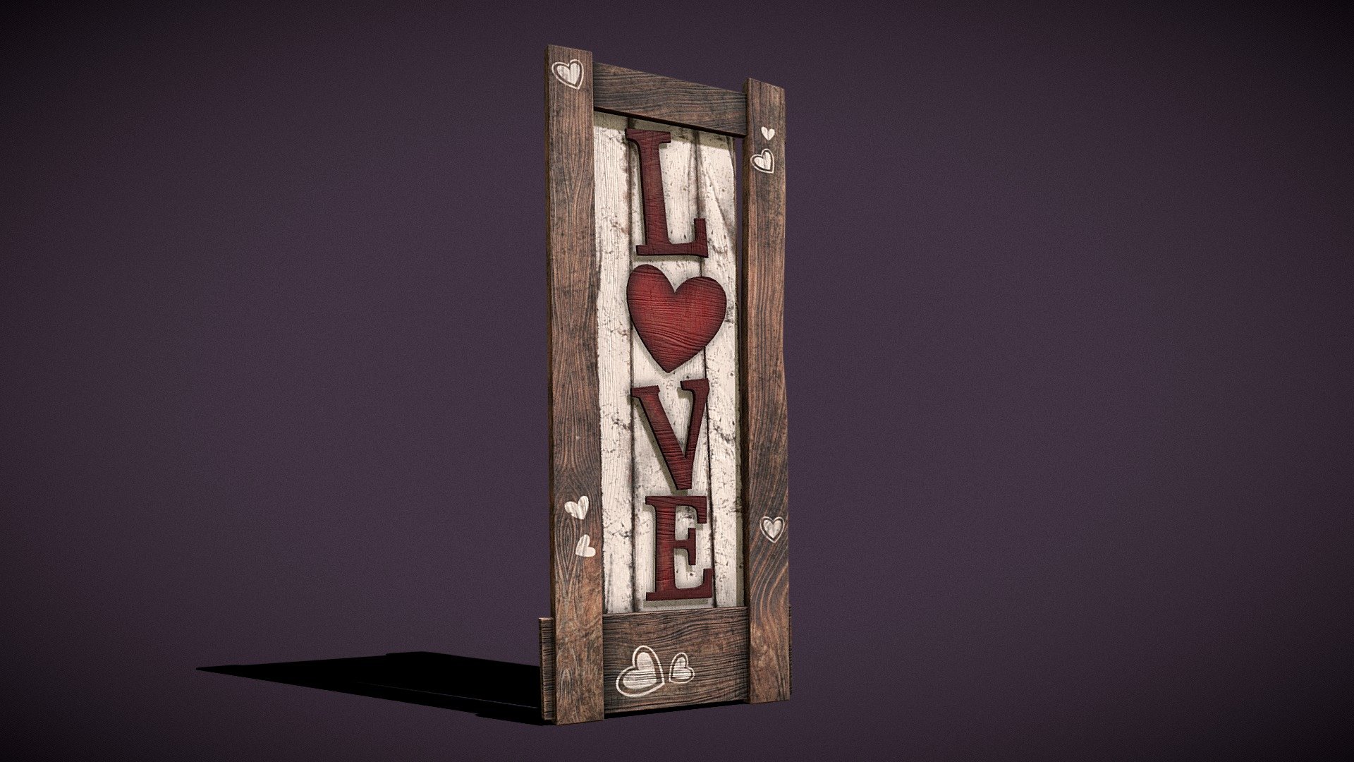 Rustic Wooden Love Sign With Hearts 3d model