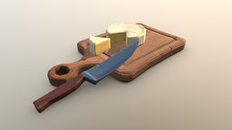 Handpainted Brie, Chopping Board, and Knife