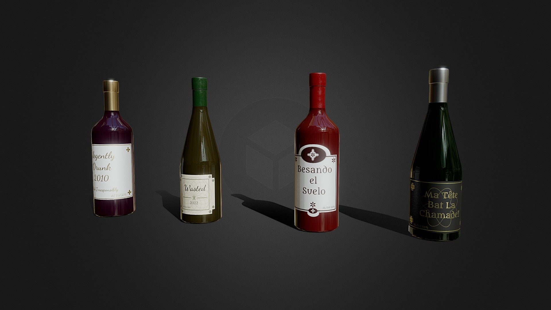 Selection of Wine Bottles Clean 3d model