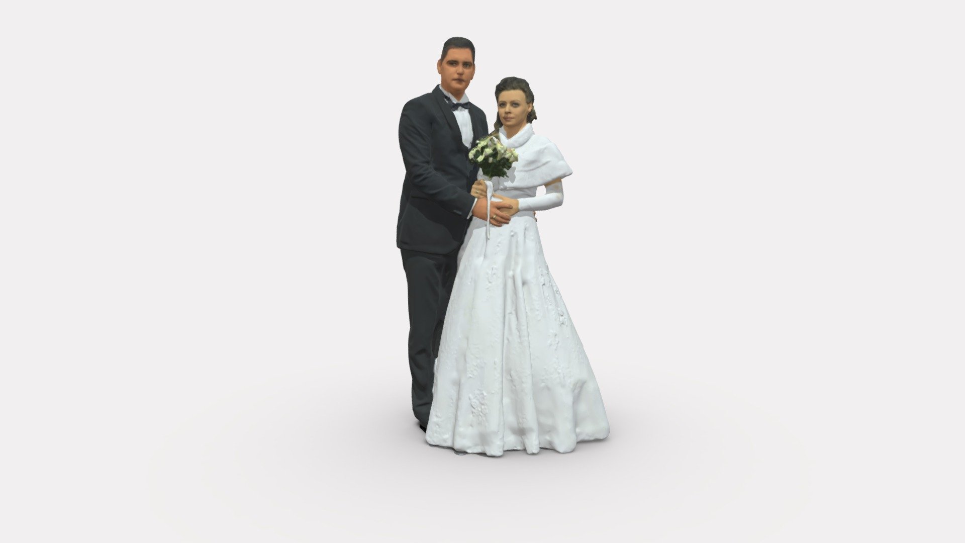 Wedding couple with flowers 0859 3d model