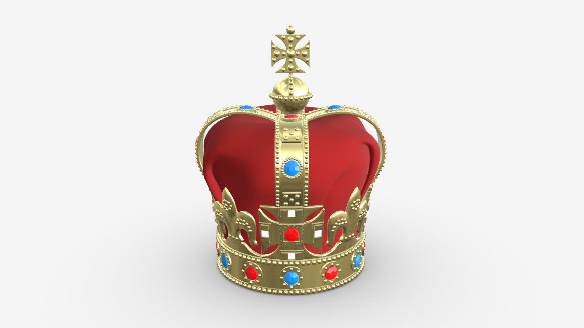 Gold crown with gems and velvet 01 3d model