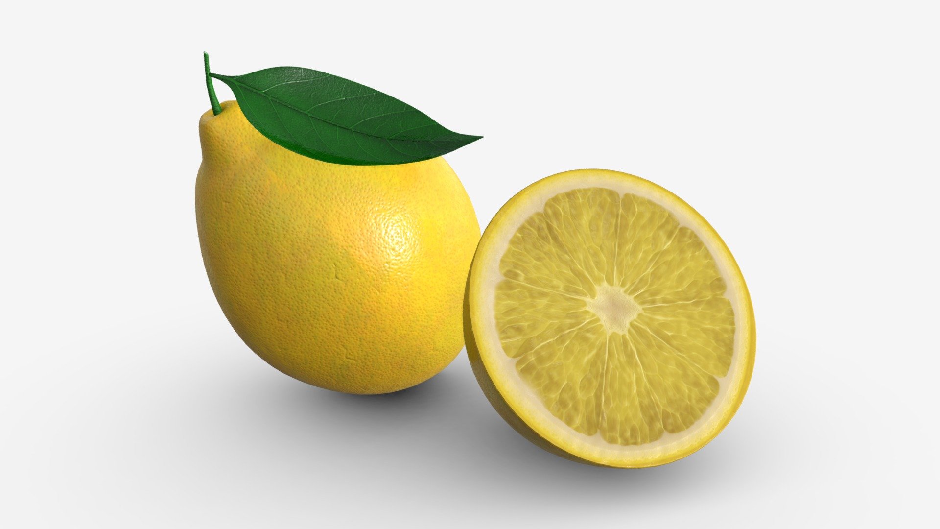 Fresh lemon with slice and leaf 02 3d model