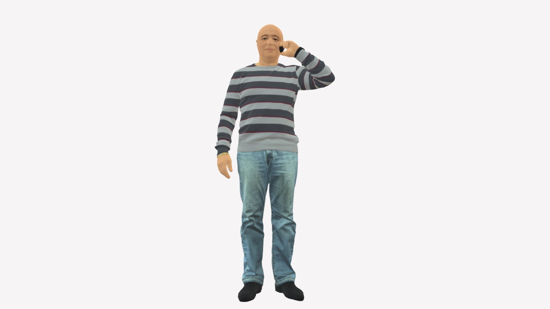 Man In Stripped Sweater Phone Talking 0788 3d model