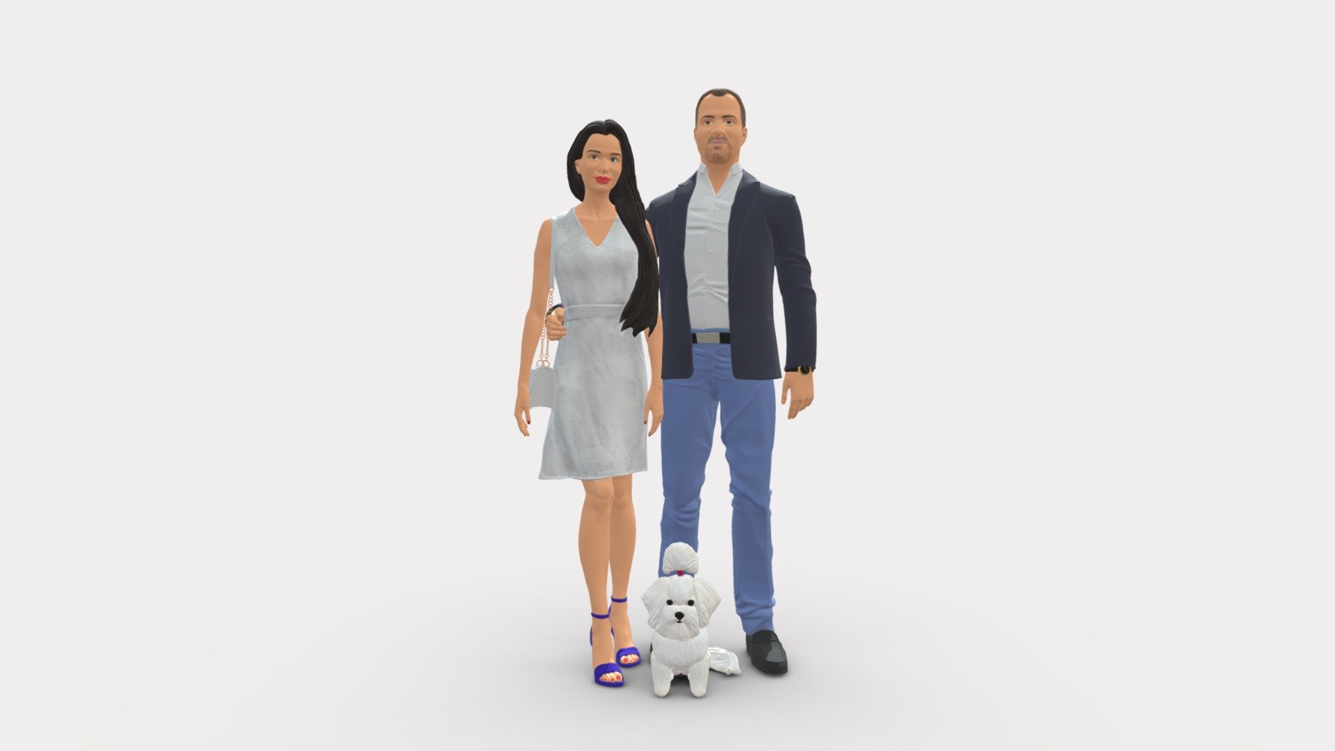 Couple With Dog 1123 3d model