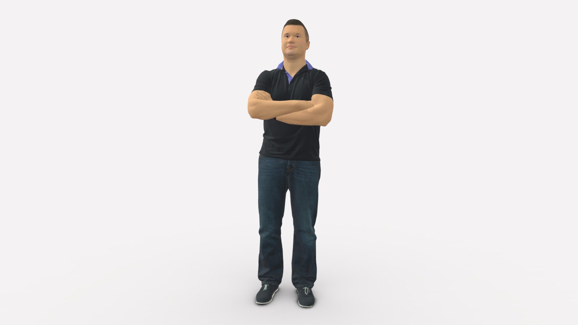 Man in dark blue polo cross hands 0817 3d model