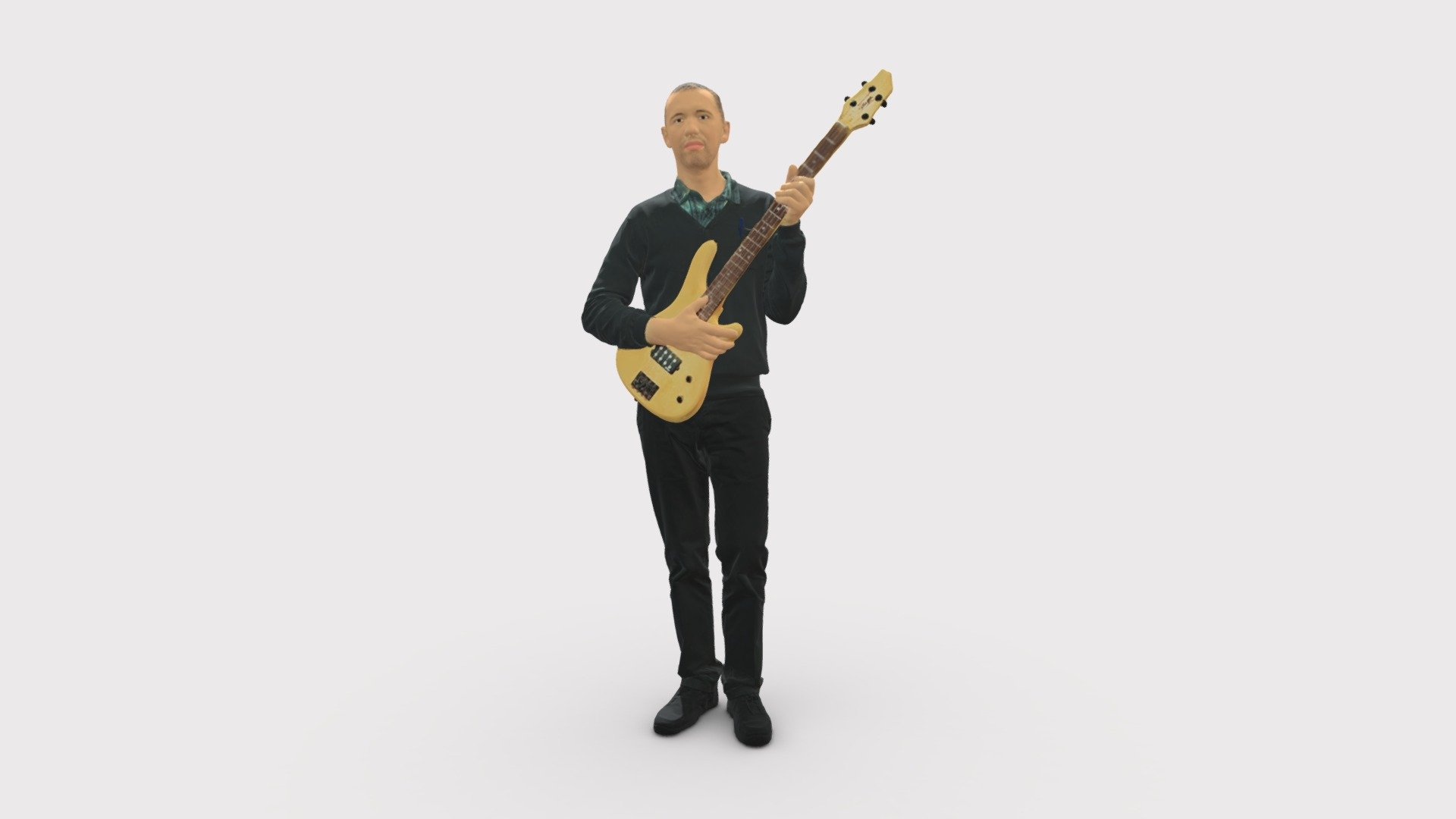 Male guitarist in shiny pants 0382 3d model