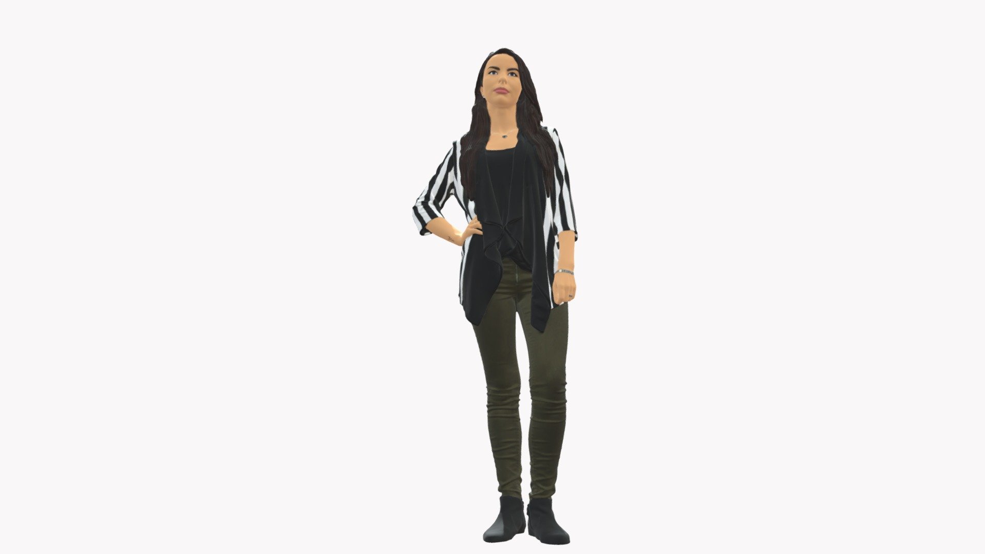 Woman in stripped top hand on hip 0797 3d model