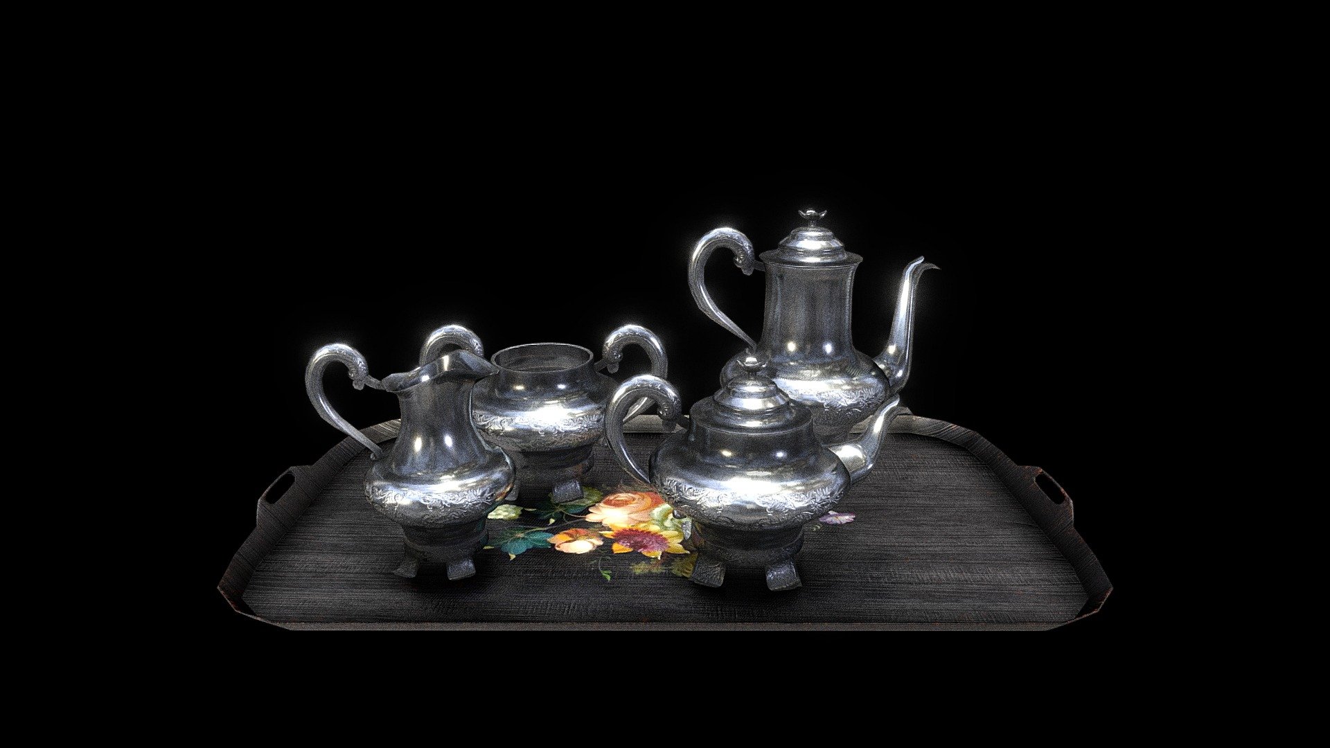 A Victorian Silver Four-Piece Tea Set 3d model