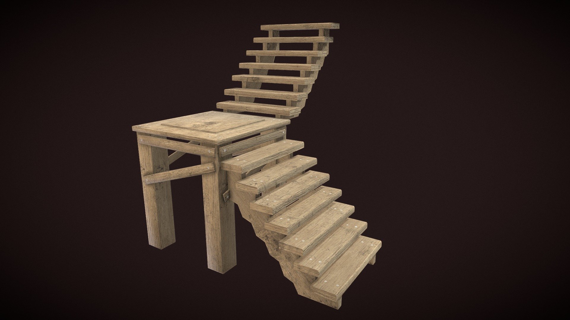 Wood_staircase survival game 3d model