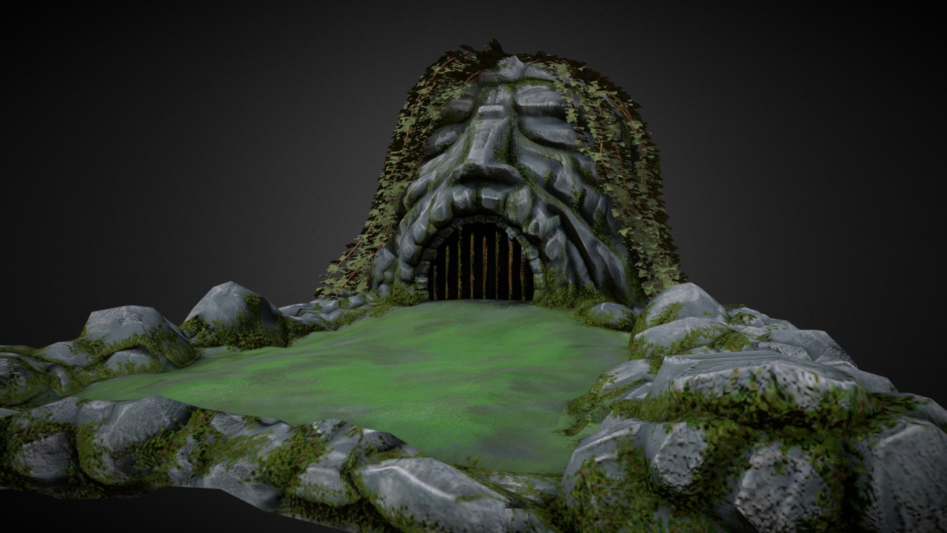 The cave entrance likes a  head 3d model