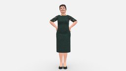 001015 woman in green pattern dress