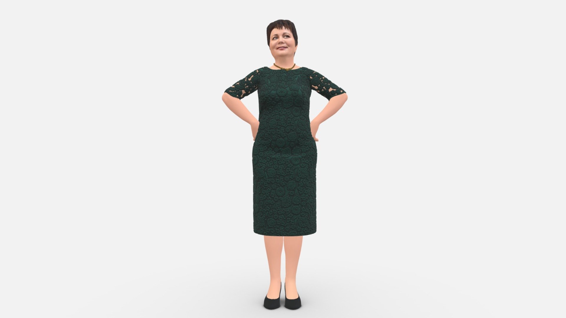 001015 woman in green pattern dress 3d model