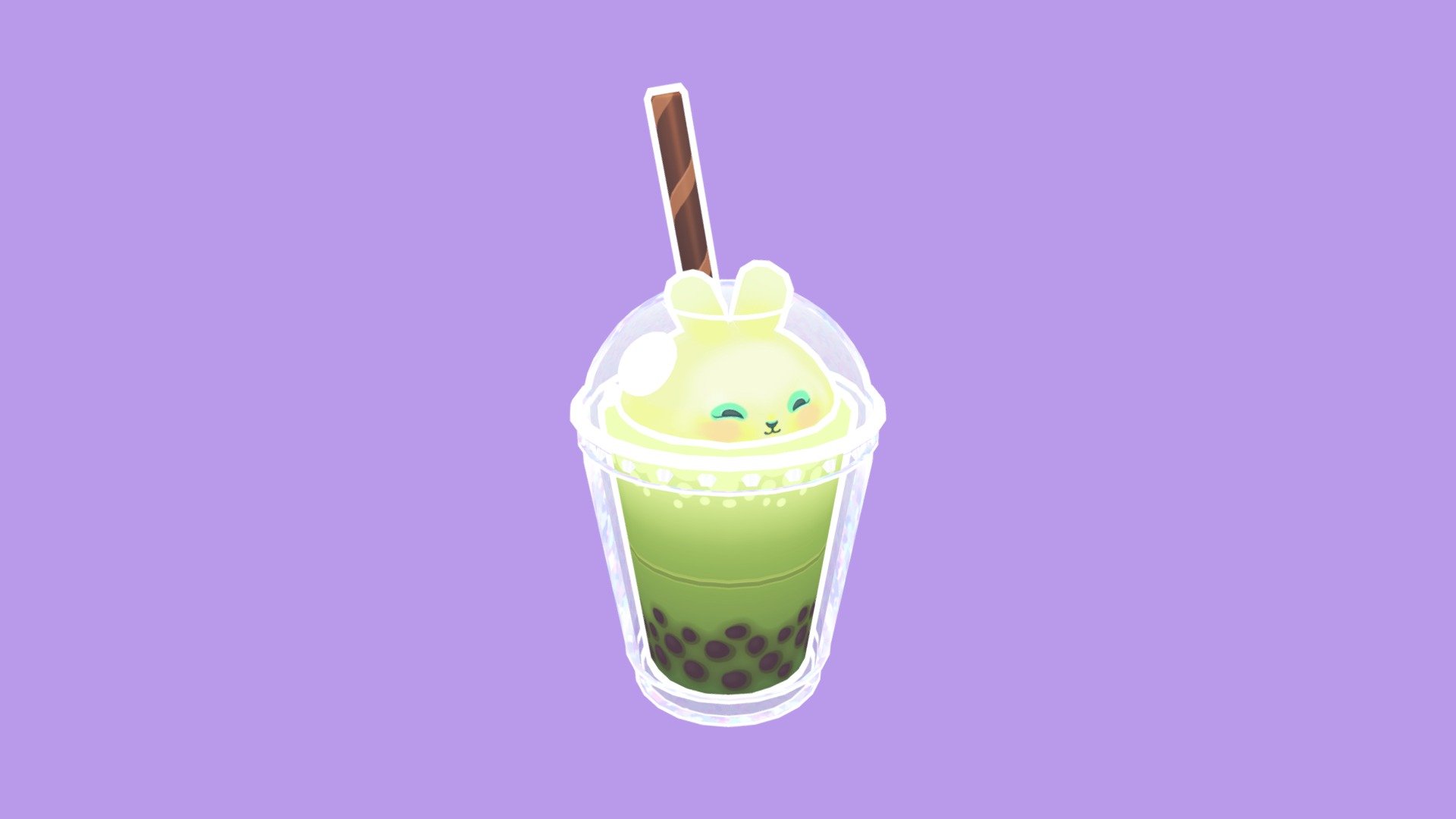 Cute Matcha Bubble Tea 3d model