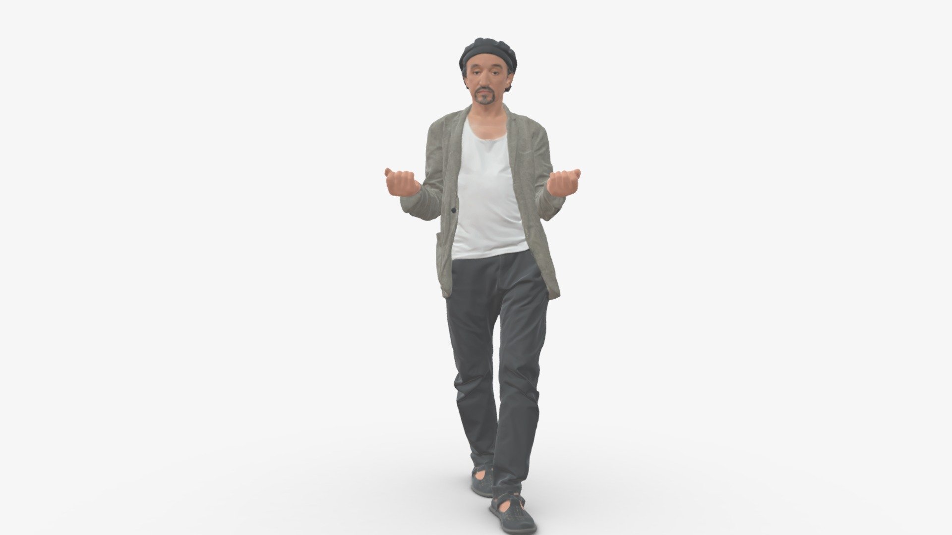 001039 walking man hat hands holding something 3d model